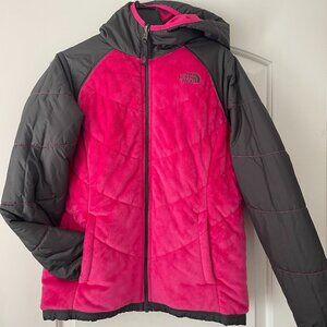 North Face Girls Reversible Hooded Winter Coat Pink/Gray